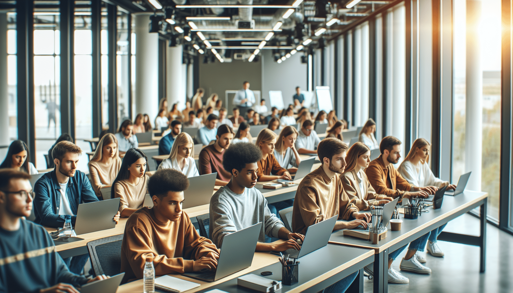 Junge Unternehmer*innen bei KI-Schulung im modernen Seminarraum