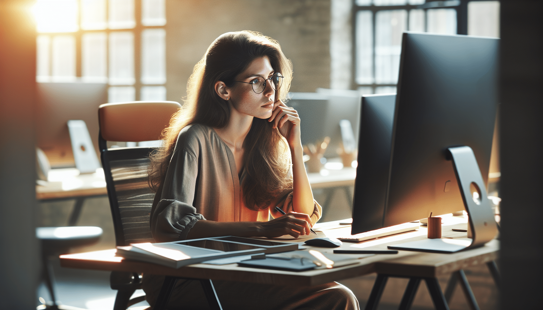 AI Consultant Freelancer im modernen BĂĽro bei Projektarbeit
