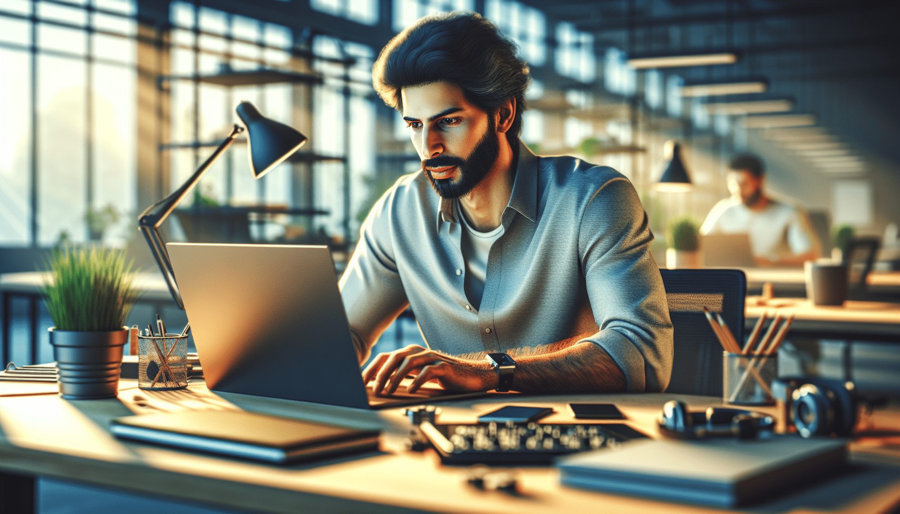 Konzentrierter Freelancer arbeitet an KI-Projekt im Büro