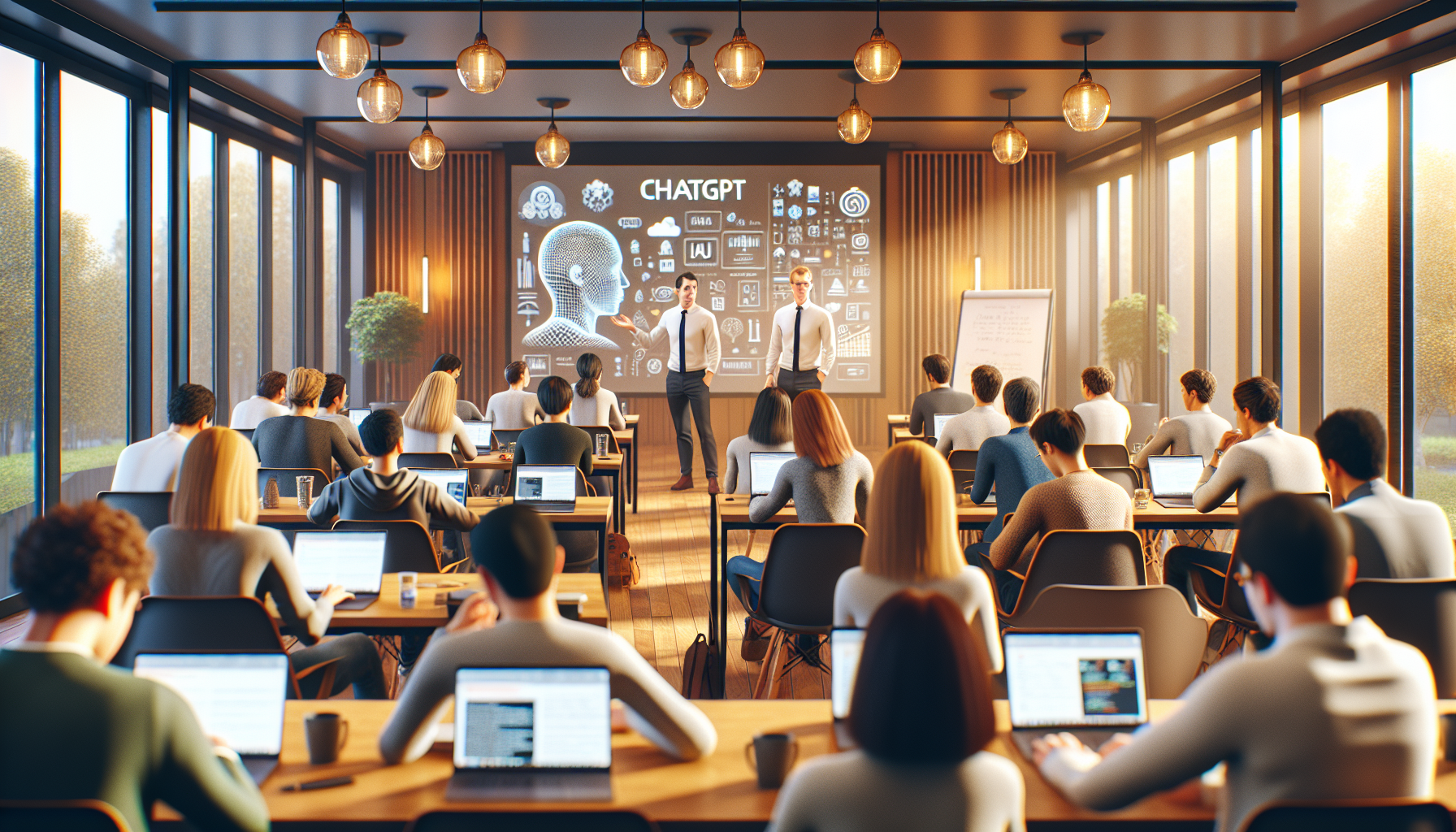 Teilnehmer*innen im ChatGPT Kurs, lebhafte Diskussion und Lernen