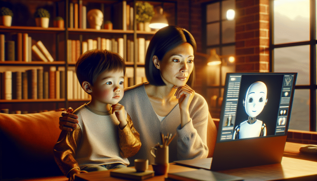Mutter und Kind mit emotionalem KI-Avatar