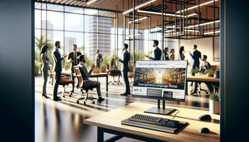 Bürodiskussion über GPT-5 Kritik, Bildschirmfokus.
