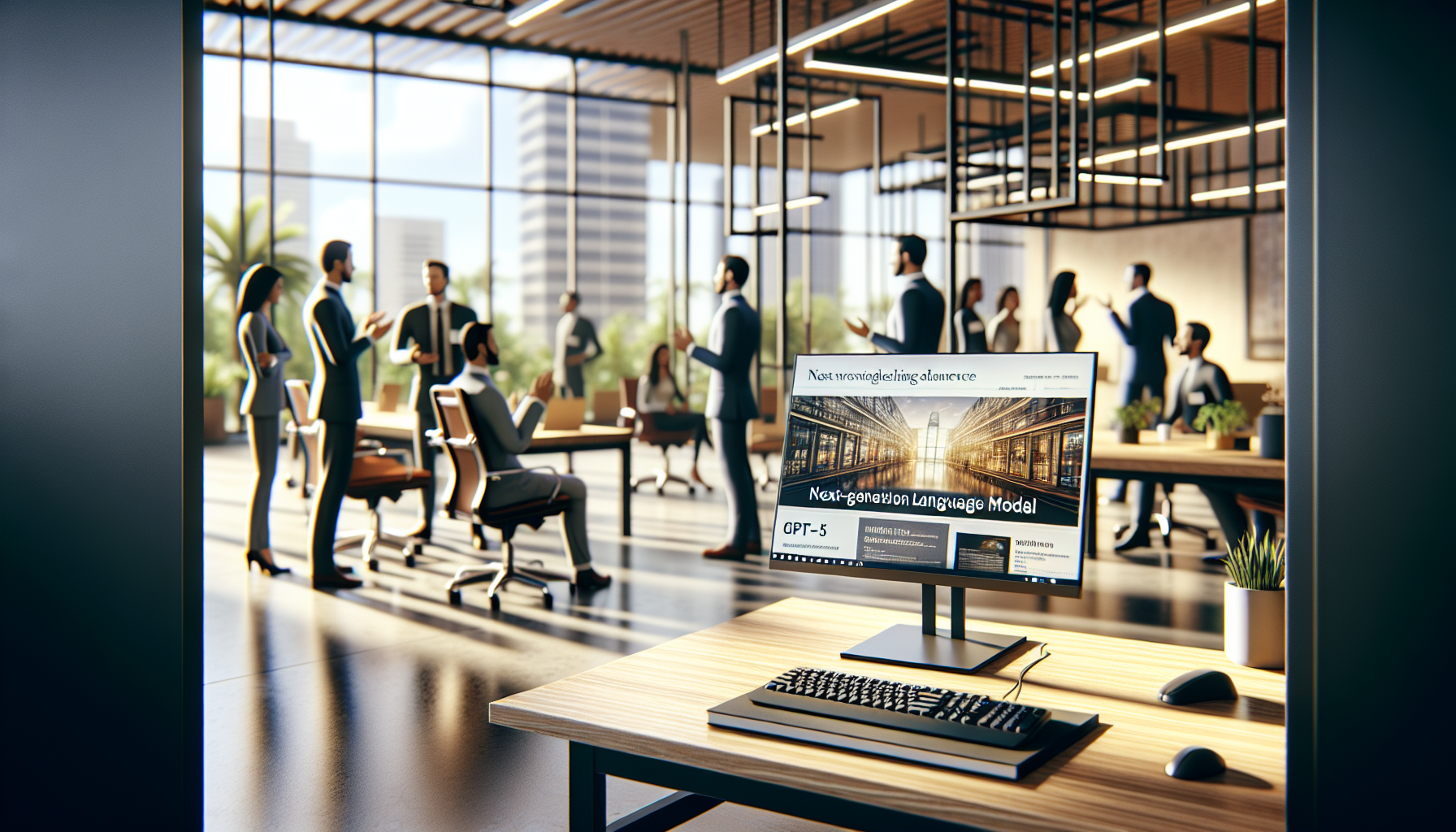 Bürodiskussion über GPT-5 Kritik, Bildschirmfokus.