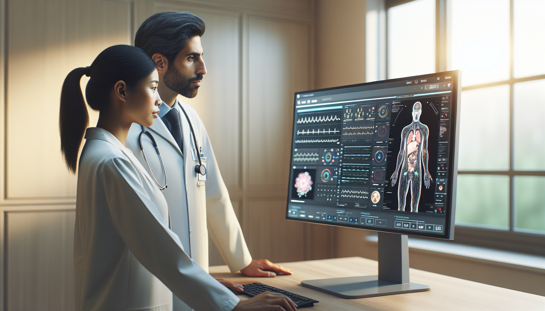 Moderne Arztpraxis mit KI-unterstützter Diagnose