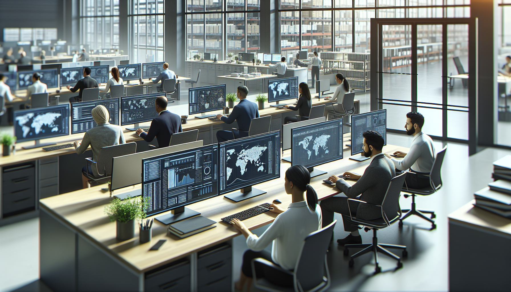 Moderne Büroarbeit mit KI-gestützter Beschaffung und Datenanalyse