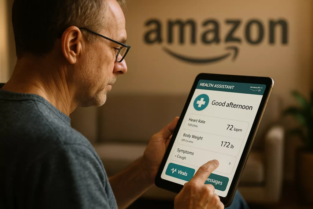 Gesundheitsassistent auf Tablet mit Amazon-Logo