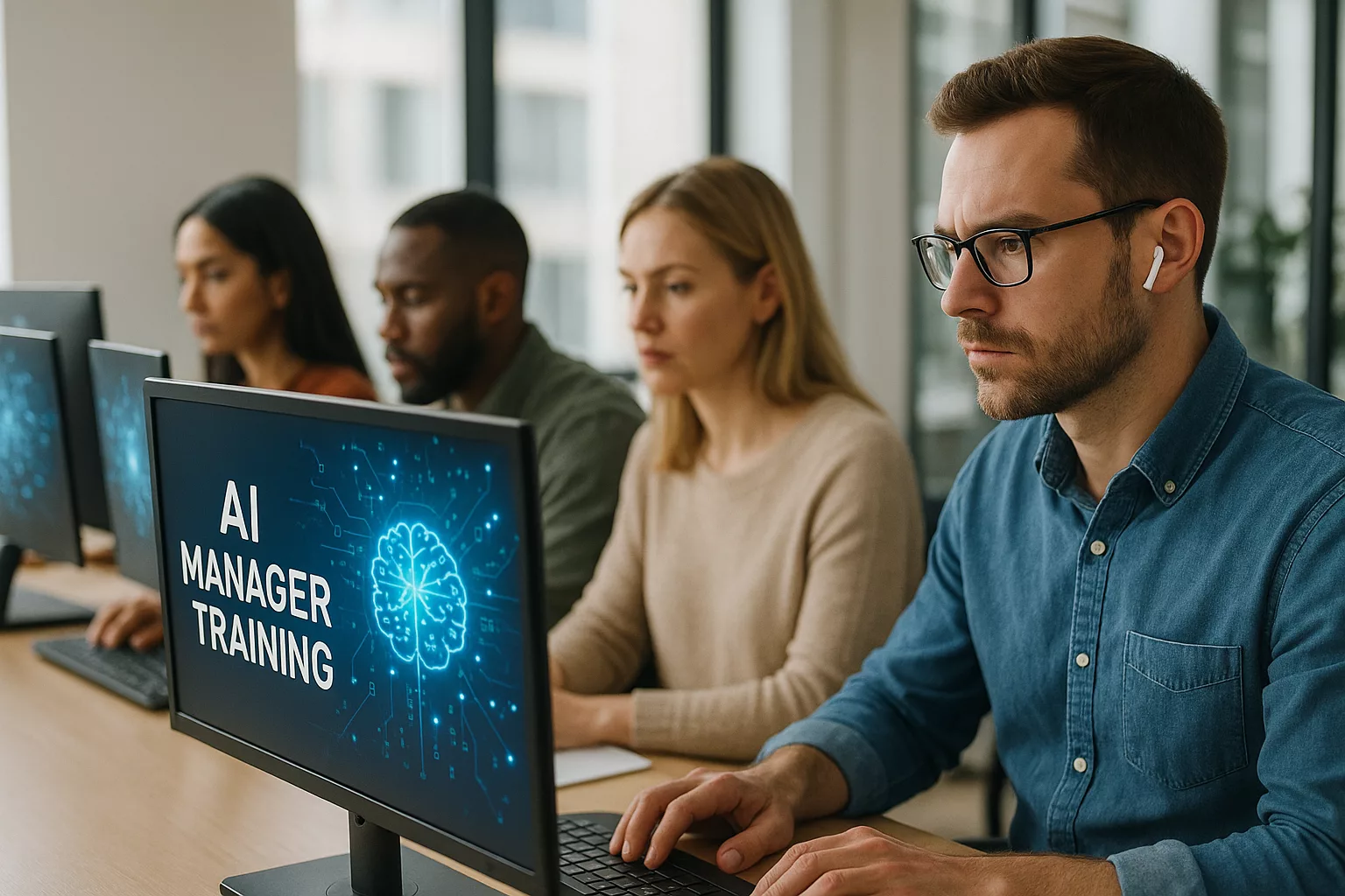 Gruppe beim Lernen in KI-Manager Schulung online