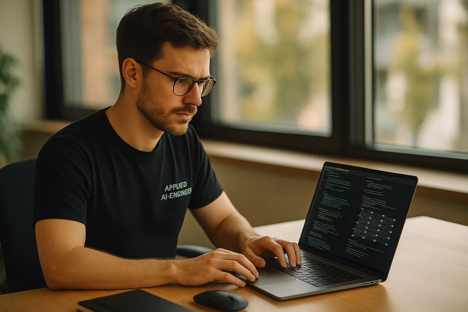 Applied AI-Engineer am Schreibtisch bei KI-Algorithmen