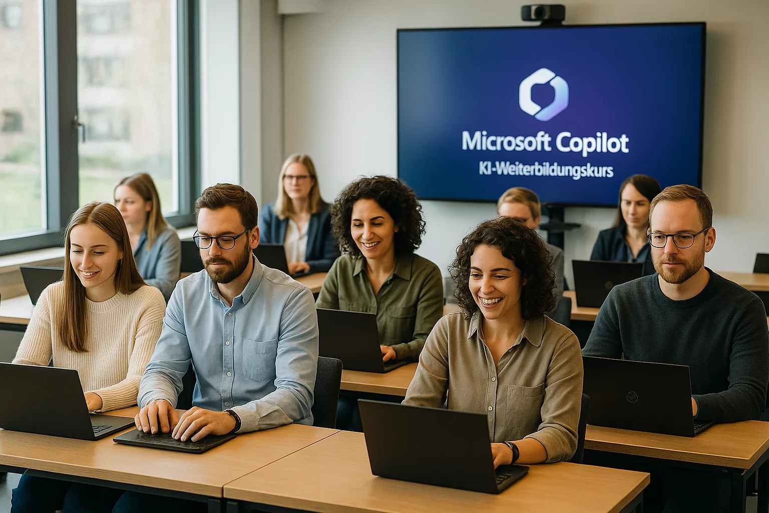 Fachleute im Microsoft Copilot KI-Kurs, konzentriert