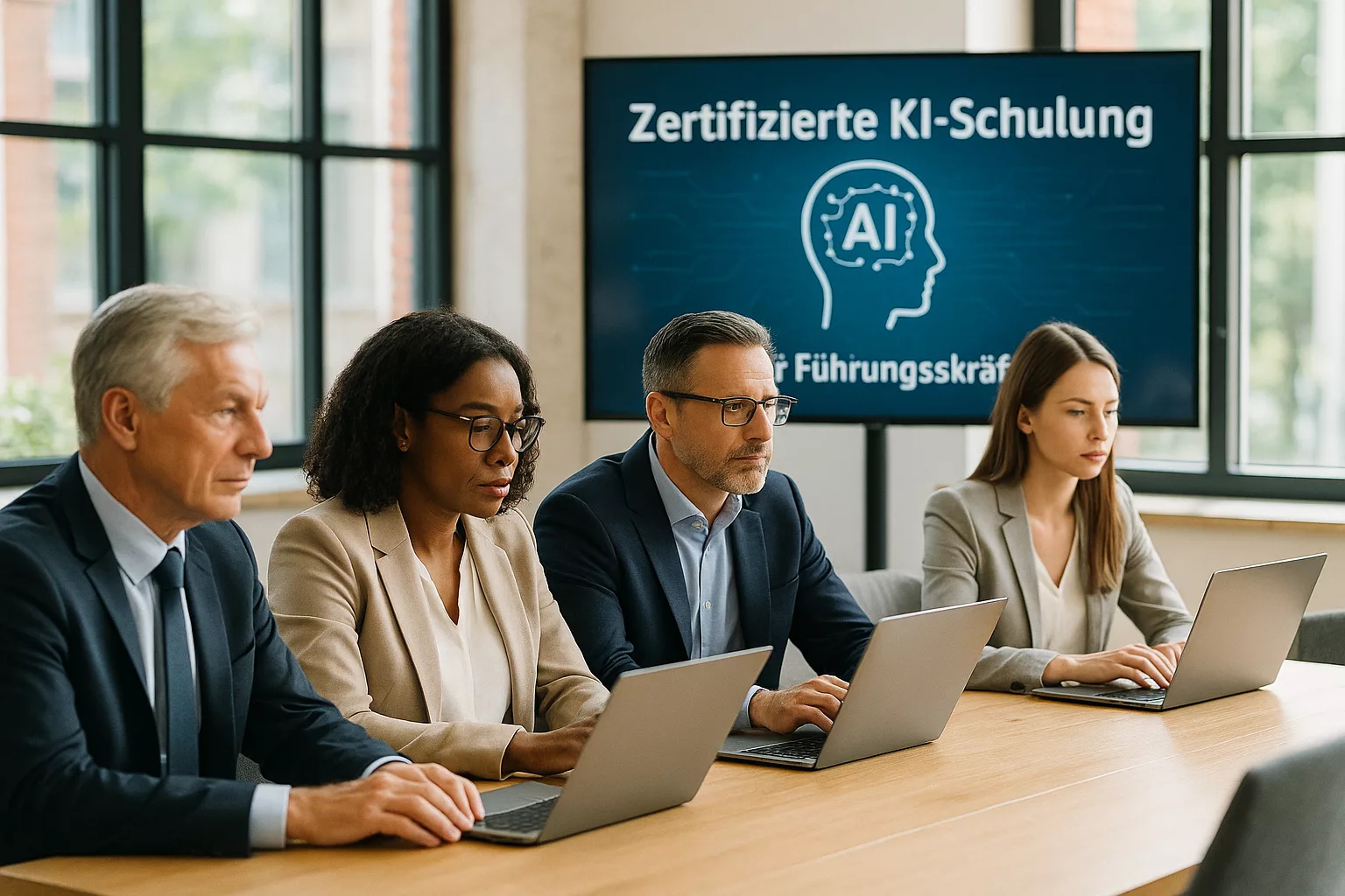 Führungskräfte bei zertifizierter KI-Schulung online